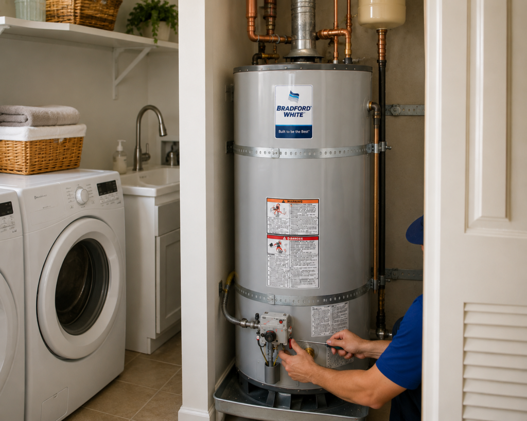 water heater being repaired